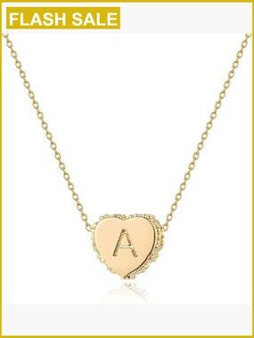 Gold Initial Heart Necklace - Dainty Pendant, 14K Plated, Handmade